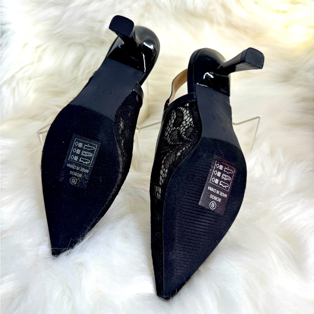 Black Patent Slingback Heels with Striped Elastic - Picture 6 of 13
